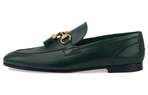 GUCCI Jordaan Leather Loafers 1CM Men's Green