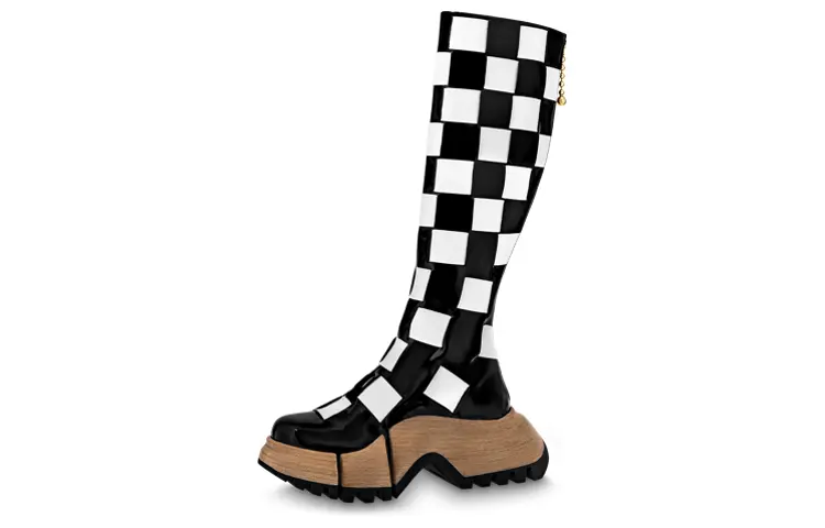 LOUIS VUITTON Zoom Leather Knee high Boots Women's White Black