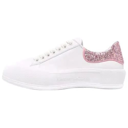 Alexander McQueen Deck Plimsoll 'White Rose Pink Glitter' Women's