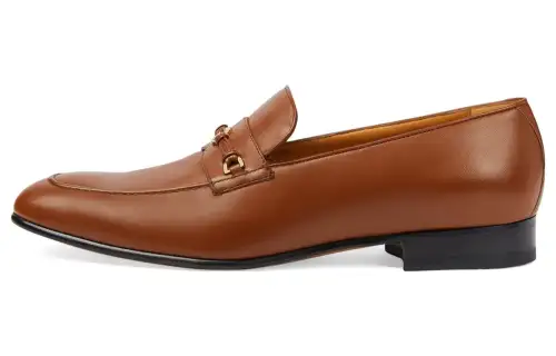 GUCCI Horsebit Leather Loafers Women's Brown