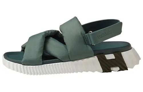 HERMES Electric Fabric Beach Sandals Women's Green