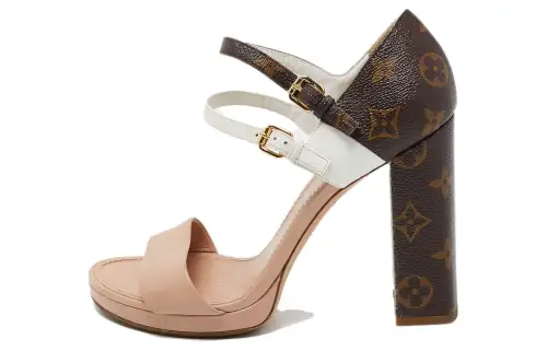 LOUIS VUITTON Matchmake Top Grain Cow Leather One Strap Sandals Women's Light Pink