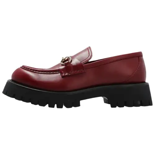 GUCCI Horsebit Burgundy Leather Loafers 4.5cm Women's Red Brown