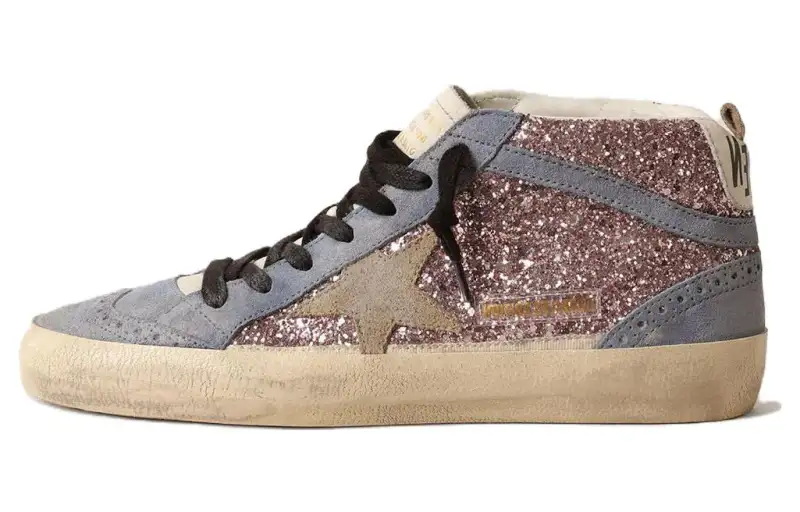 Golden Goose Mid Star Leather Mid top Skateboard Shoes Women's Pink Blue Distressed