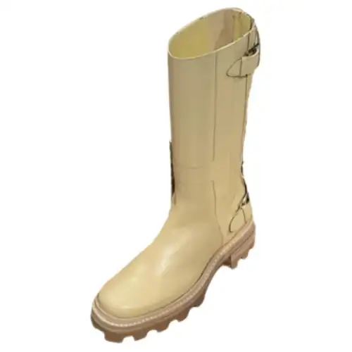 HERMES Leather Knee high Boots Women's Ecru