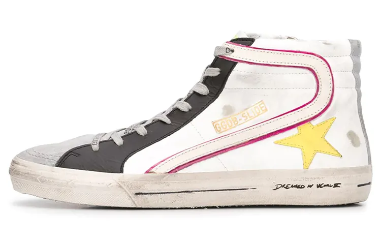 Golden Goose Slide Skateboard Shoes Men's Mid Top Black/White
