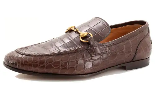 GUCCI Jordaan Crocodile Leather Fashion Loafers Men's Brown