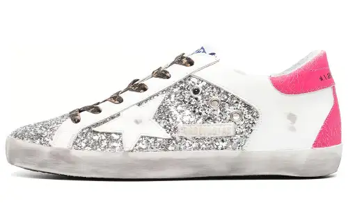 Golden Goose Super Star Cow Leather Stylish Skateboarding Shoes Women's White Silver Pink