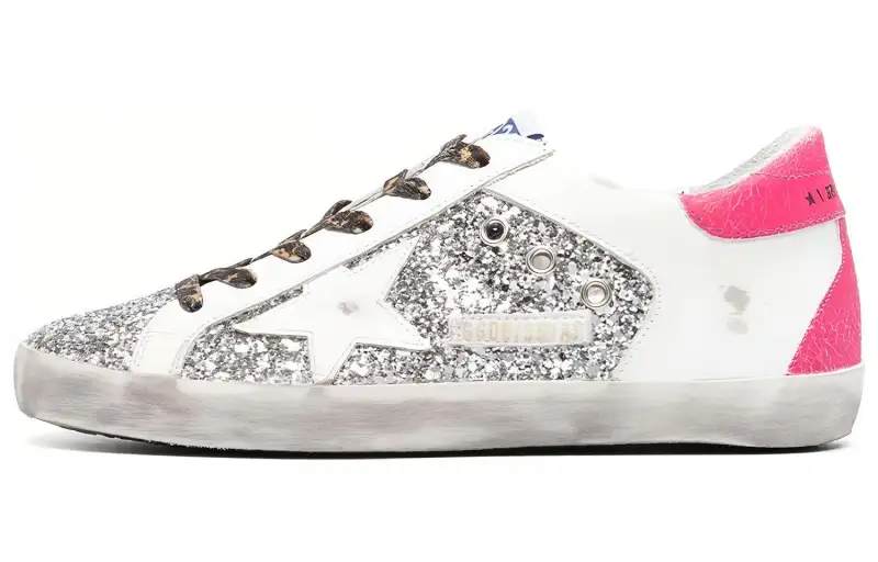 Golden Goose Super Star Cow Leather Stylish Skateboarding Shoes Women's White Silver Pink