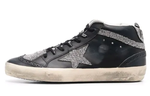 Golden Goose Mid Star Leather Stylish Skateboarding Shoes Women's Black