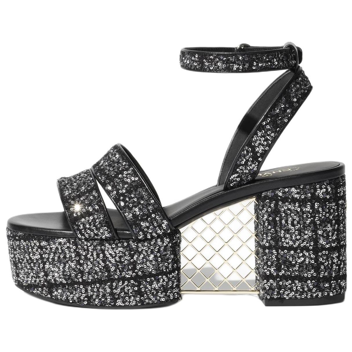 CHANEL 25S One Strap Sandals 9cm Women's Black
