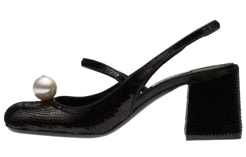 MIU MIU Leather Block Heel High Heels Women's Black