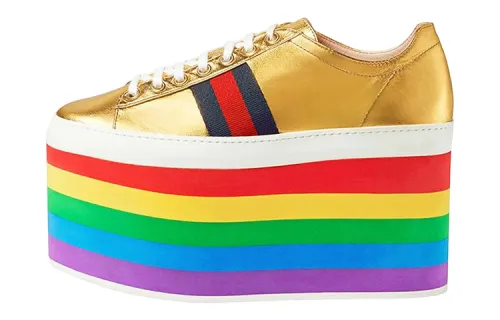 GUCCI Leather Platform Shoes Women's Gold