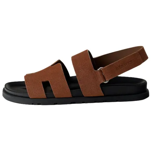 HERMES Genius One Strap Sandals Men's Dark Brown
