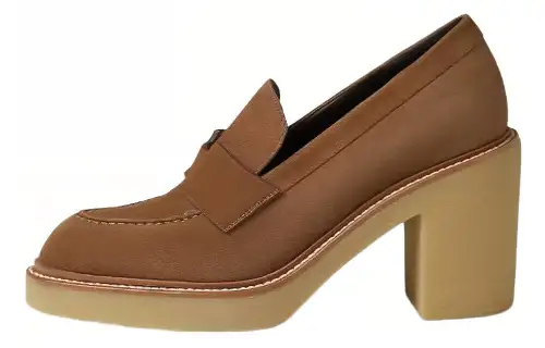 HERMES Didi 7 Suede Chunky Heel High Heels 7cm Women's Smoke Brown