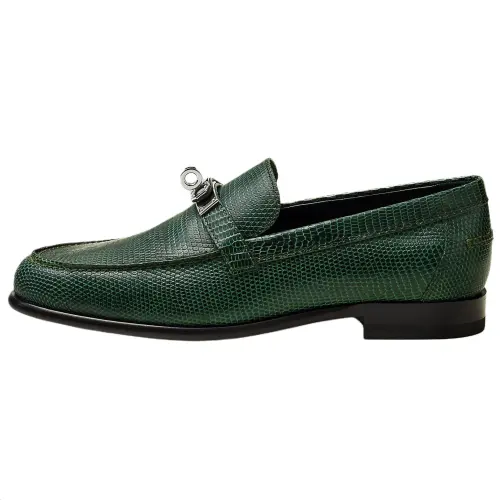 HERMES Destin Lizard Skin Casual Shoes Women's Green