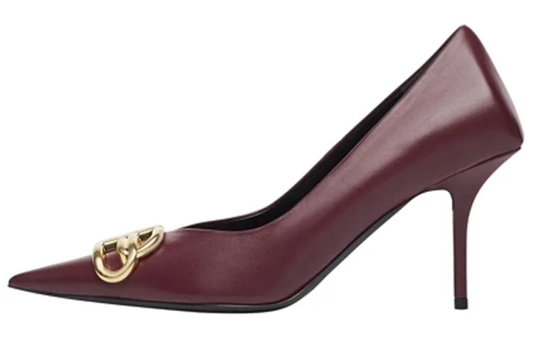 Balenciaga Leather Slim Heel High Heels 8cm Women's Dark Red