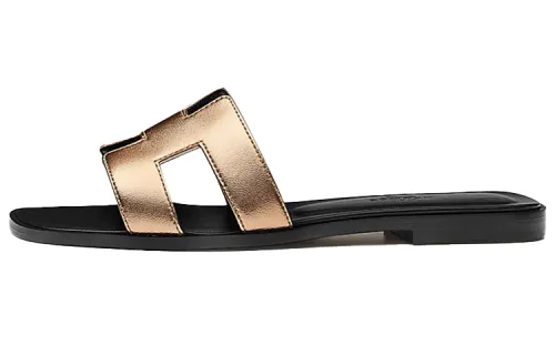 HERMES Oran Comfortable Slide Slippers Women's Champagne