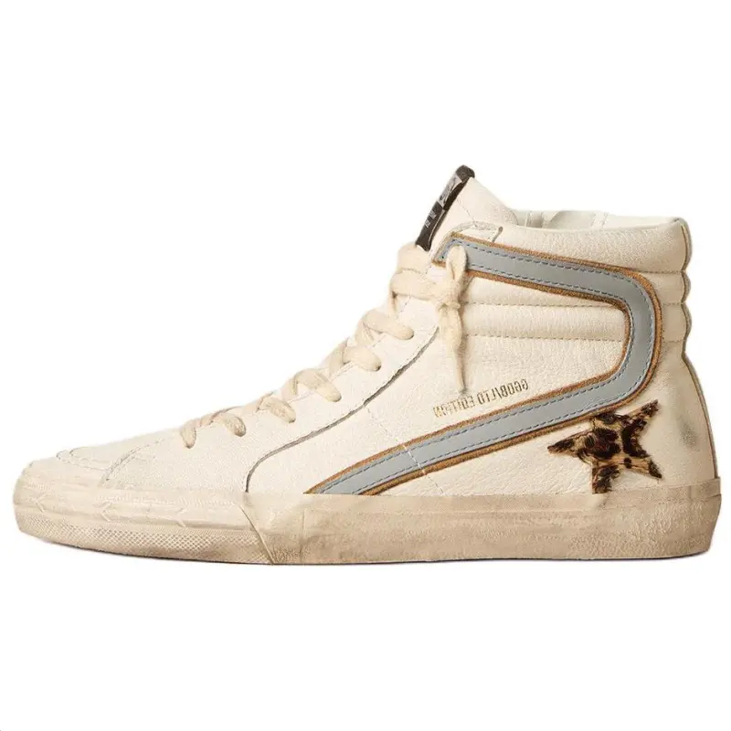 Golden Goose Slide Leather High top Skateboard Shoes Women's Beige