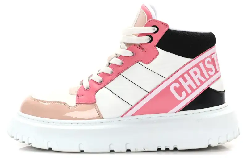 DIOR D Player High top Skateboard Shoes Women's Pink White Patchwork