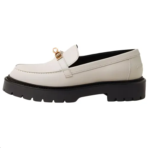HERMES Icone Calfskin Loafers 3cm Women's White