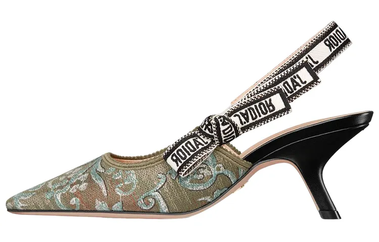 DIOR J'Adior Cotton Fabric Slim Heel High Heels Women's Blue Green