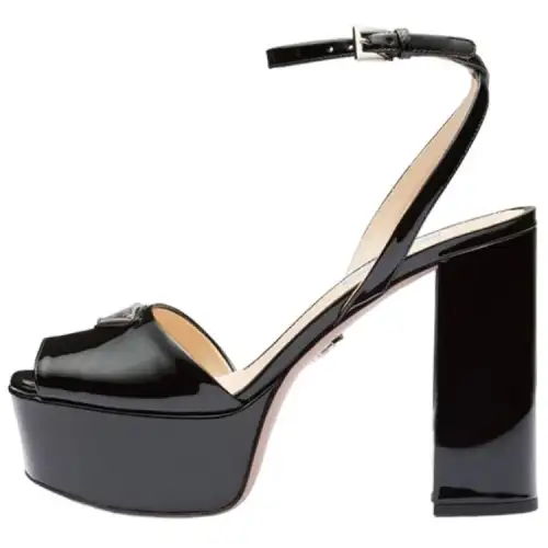 PRADA Patent Leather One Strap Sandals 11.5cm Women's Black