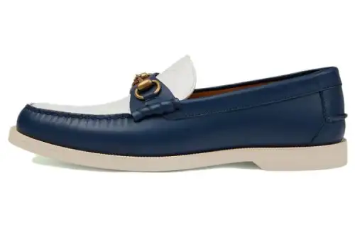 GUCCI Horsebit Leather Horsebit Loafers Men's White Blue