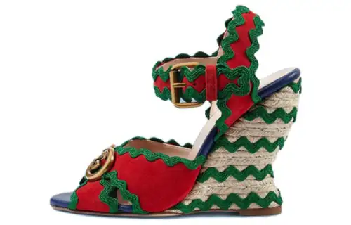 GUCCI Suede One Strap Sandals Women's Red Green