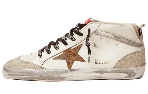 Golden Goose Mid Star Cow Leather Mid top Skateboard Shoes Men's White Distressed