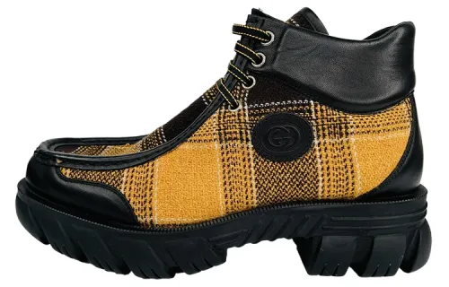 GUCCI Leather Abrasion Resistant Short Outdoor Boots Men's Black Yellow