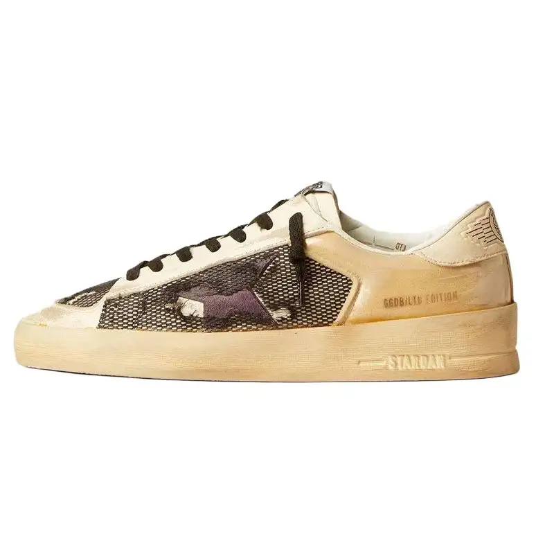 Golden Goose Stardan Leather Cushioning Low top Skateboard Shoes Men's Beige Black