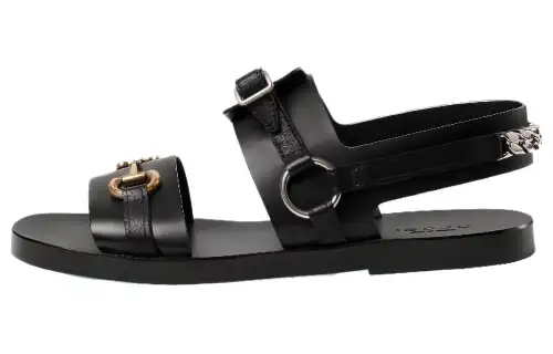 GUCCI Leather One Strap Sandals Men's Black