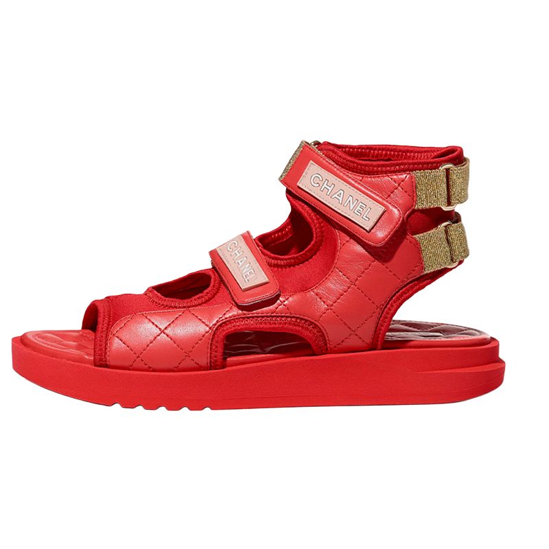 CHANEL Beach Sandals Women's Red/Dark Red/Light Pink