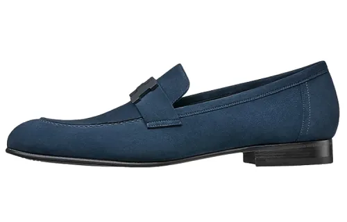 HERMES PARIS Leather Men's Casual Shoes Men's Dark Blue