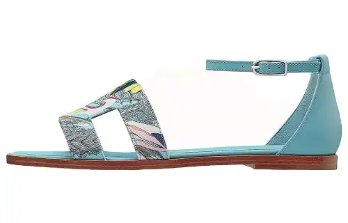 HERMES Santorini Leather One Strap Sandals Women's Blue