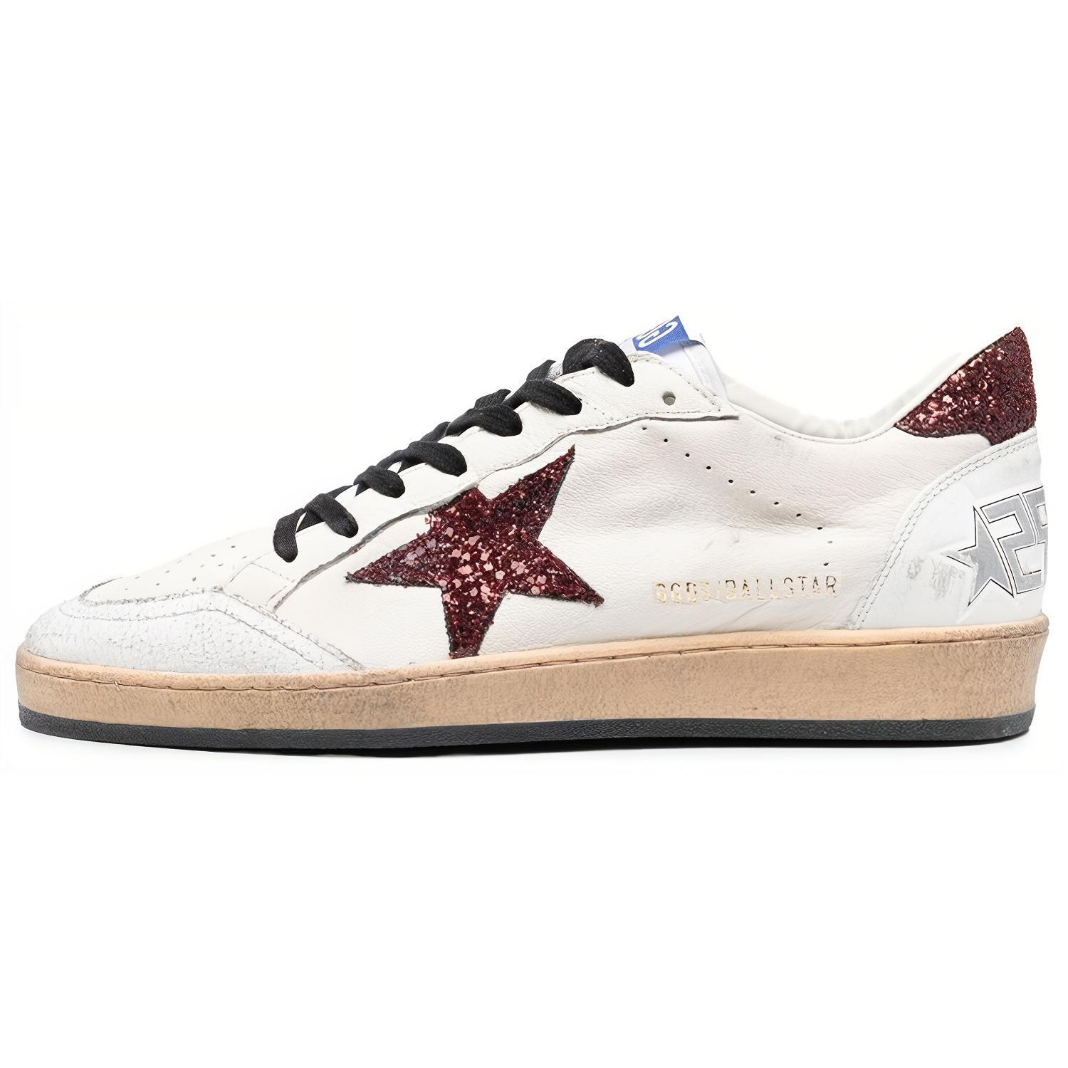 Golden Goose Ball Star Leather Stylish Skateboarding Shoes Men's White Red Distressed