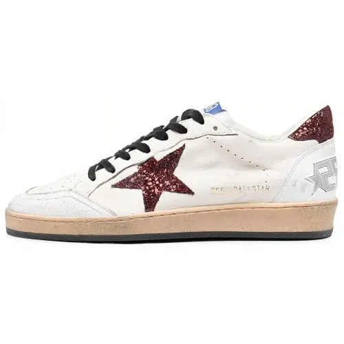 Golden Goose Ball Star Leather Stylish Skateboarding Shoes Men's White Red Distressed