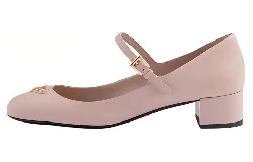 PRADA Leather Chunky Heel Mary Jane Shoes 3.5cm Women's Dark Pink