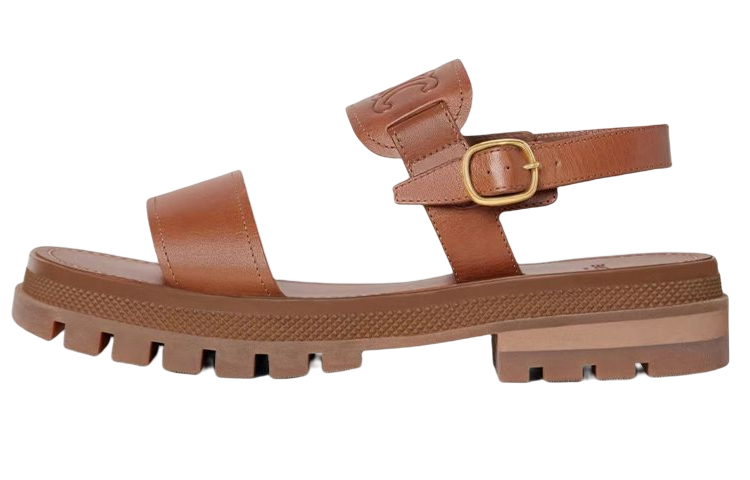 CELINE Triomphe Leather Comfortable Stylish Sandal Women's Tawny