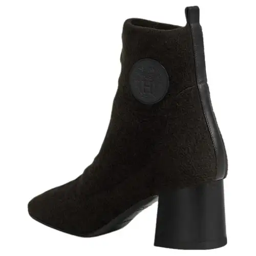 HERMES Volver Leather, Textile Ankle Boots 6cm Women's Black