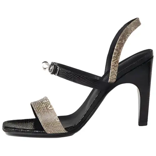 HERMES Glamour Leather One Strap Sandals 9.5cm Women's Black