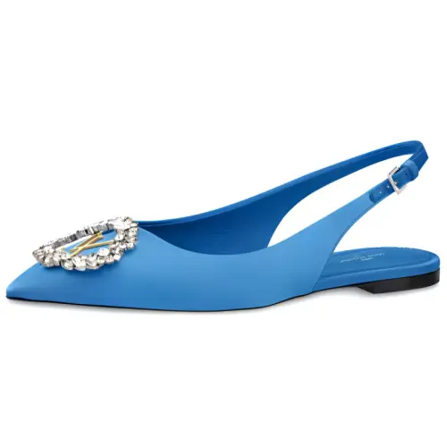 LOUIS VUITTON Madeleine silk satin leather sole one-line buckle ballet women's casual shoes women's blue