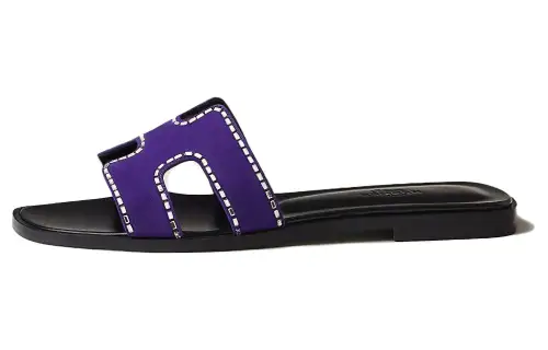 HERMES Oran Flat Slide Slippers Women's Black Purple