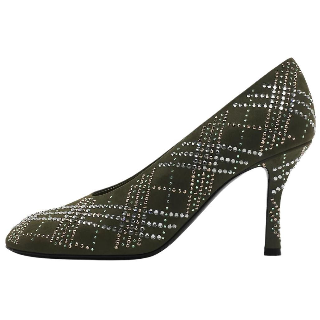 Burberry Crystal Check Slim Heel High Heels 8.5cm Women's Lake Green