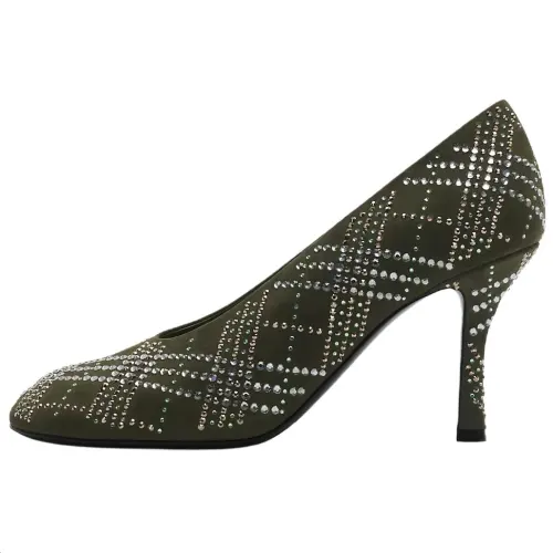 Burberry Crystal Check Slim Heel High Heels 8.5cm Women's Lake Green