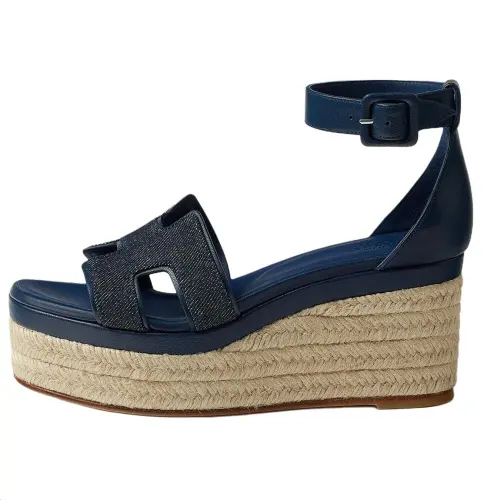 HERMES Elda One Strap Sandals 8cm Women's Blue