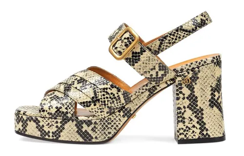 GUCCI Leather One Strap Sandals Women's Beige