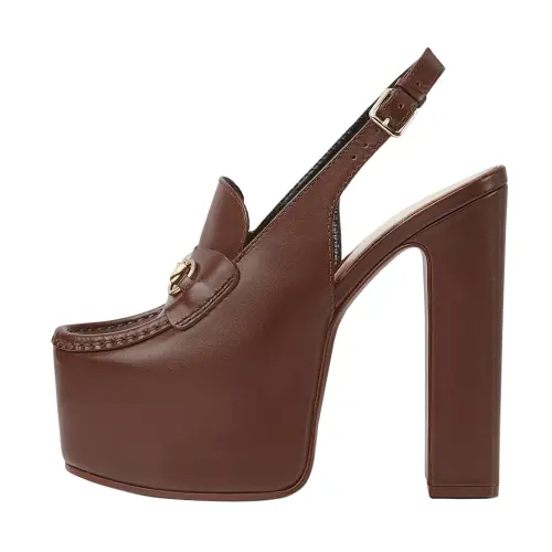 GUCCI Horsebit Leather Chunky Heel High Heels 14.5cm Women's Brown