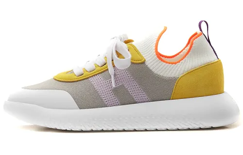 HERMES Crew Low top Casual Shoes Women's Gray Yellow White